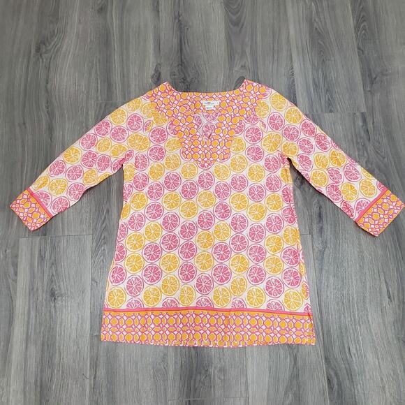 Vineyard Vines Top Tunic Large Orange Novelty Print Colorful Beach Party Casual - Picture 1 of 7